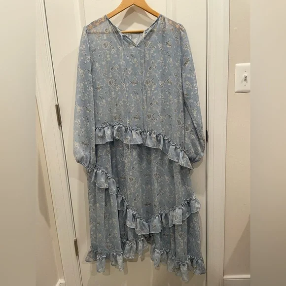 SENLIS Blue Long Sleeve Dress Sz M - Picture 6 of 7